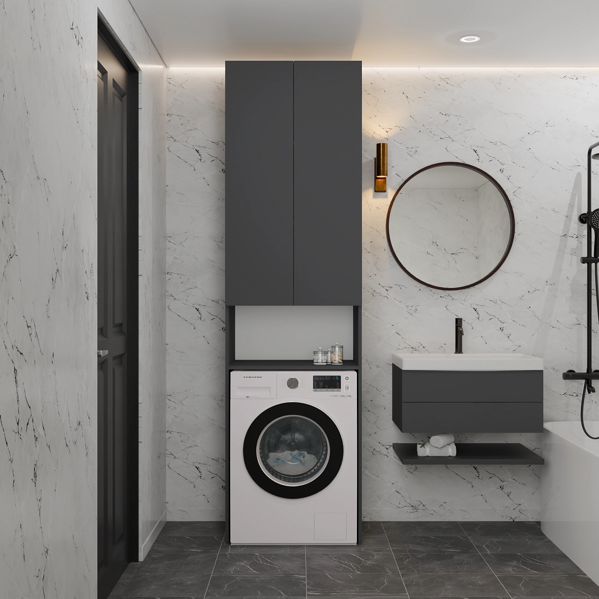 Шкаф-пенал с нишей для стиральной машины Эрис Графит
